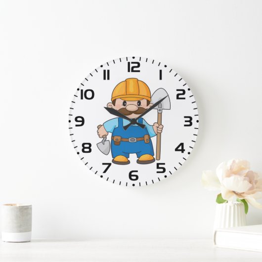 Construction Worker Builder with Shovel Grote Klok (Huis)