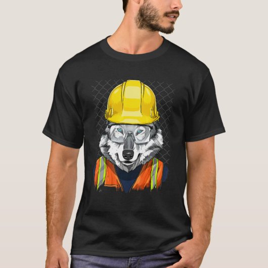 Construction Worker Gray Wolf Laborer Wild Animal T-shirt (Voorkant)