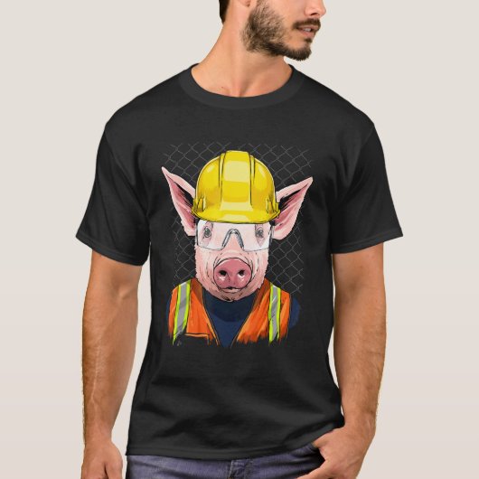 Construction Worker Pig Laborer Piggy Farm Animal  T-shirt (Voorkant)