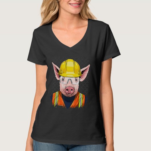 Construction Worker Pig Laborer Piggy Farm Animal T-shirt (Voorkant)