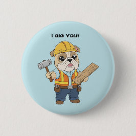 Construction worker pull dog  Kids Valentine Ronde Button 5,7 Cm