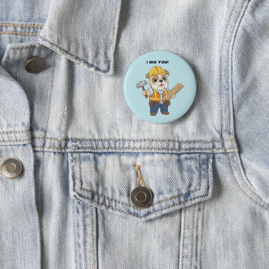 Construction worker pull dog Kids Valentine Ronde Button 5,7 Cm (In situ)