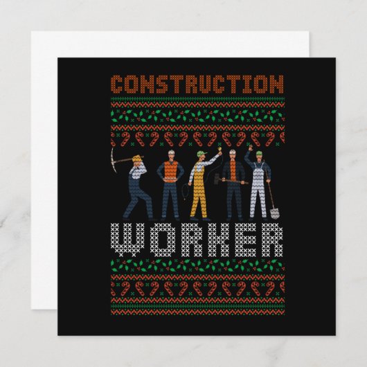 Construction Worker Ugly Christmas Sweater Gift Kaart (Voorkant / Achterkant)