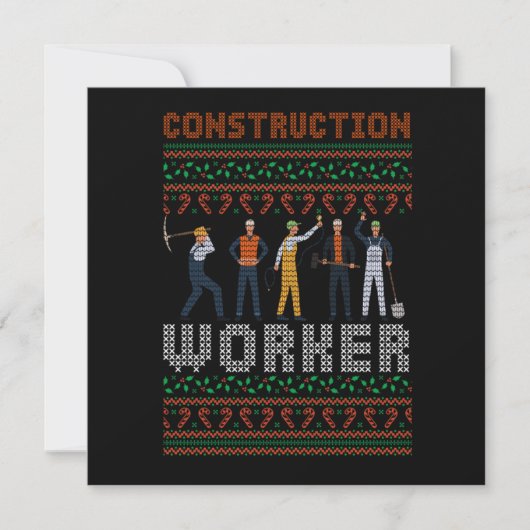 Construction Worker Ugly Christmas Sweater Gift Kaart (Voorkant)