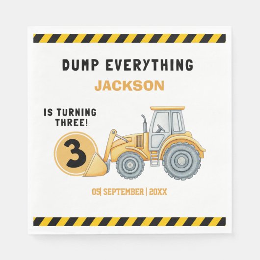 "Construction Zone Party – Dump Truck 3rd Birthday Servet (Voorkant)