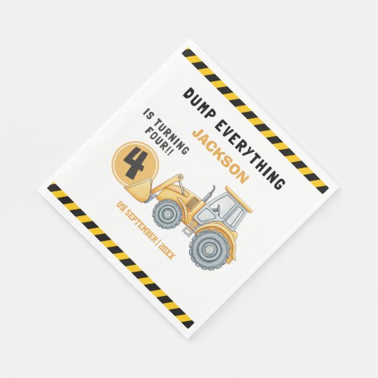"Construction Zone Party – Dump Truck 4th Birthday Servet (Hoek)