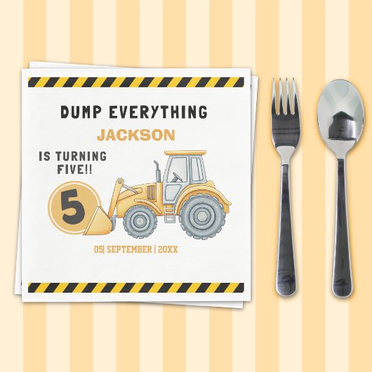 "Construction Zone Party – Dump Truck 5th Birthday Servet