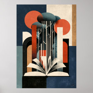 Constructivistische Lezende Bos Geometrische Boek Poster