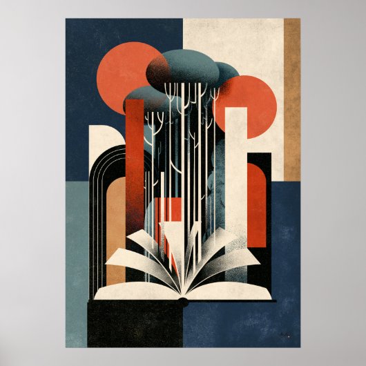 Constructivistische Lezende Bos Geometrische Boek Poster (Voorkant)