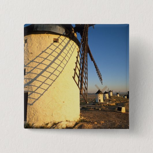Consuegra, La Mancha, Spanje, windmolens en Vierkante Button 5,1 Cm (Voorkant)