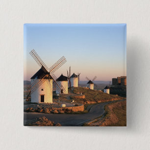 Consuegra, La Mancha, Spanje, windmolens Vierkante Button 5,1 Cm