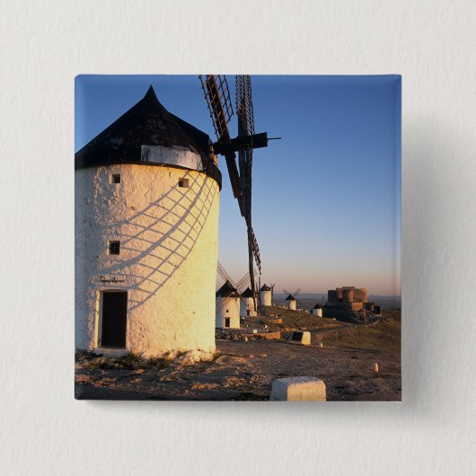 Consuegra, La Mancha, Spanje, windmolens Vierkante Button 5,1 Cm (Voorkant)