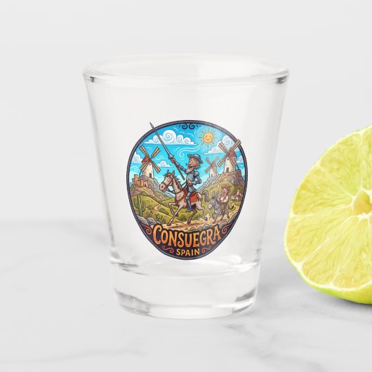 Consuegra Windmolens en Don Quichot Spanje Shot Glas (Voorkant)