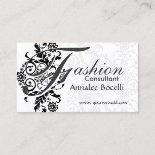 Consultant Floral Black Lace Adorned Monogram Visitekaartje