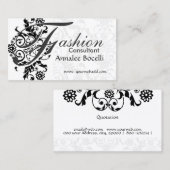 Consultant Floral Black Lace Adorned Monogram Visitekaartje (Voorkant / Achterkant)