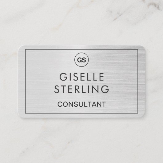 Consultant geborsteld zilveren monogram QR-code Visitekaartje (Voorkant)