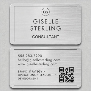 Consultant geborsteld zilveren monogram QR-code Visitekaartje