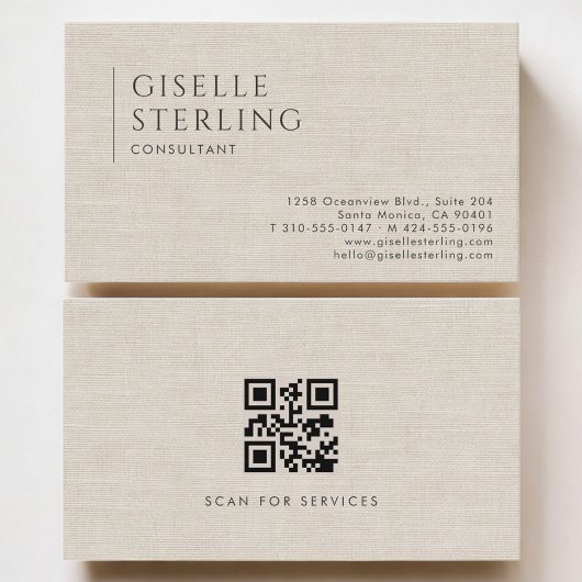 Consultant Luxe Neutrale Linnen QR Code Visitekaartje