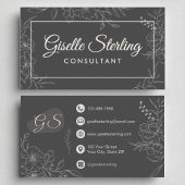 Consultant Moody Charcoal Gray Floral Script Visitekaartje