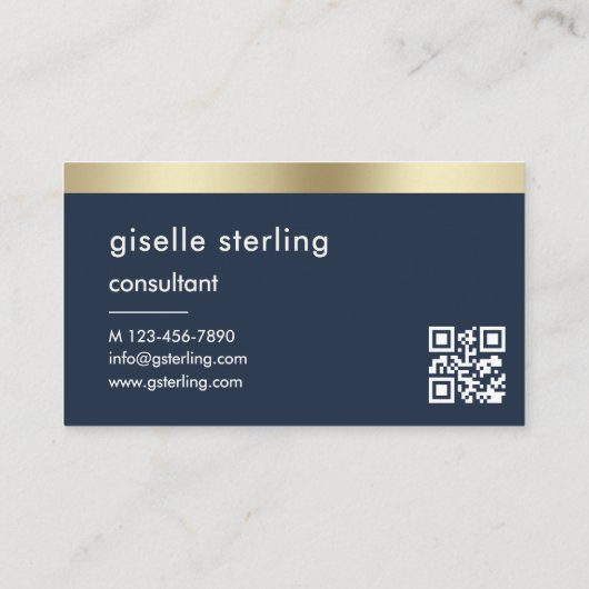 Consultant Navy Blue QR Code Gold Monogram Visitekaartje (Achterkant)
