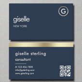 Consultant Navy Blue QR Code Gold Monogram Visitekaartje