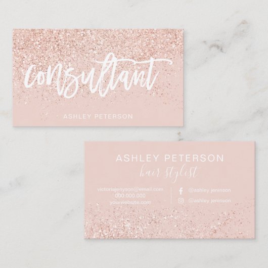 Consultant typografie roos gouden glitter blush ro visitekaartje (Voorkant / Achterkant)