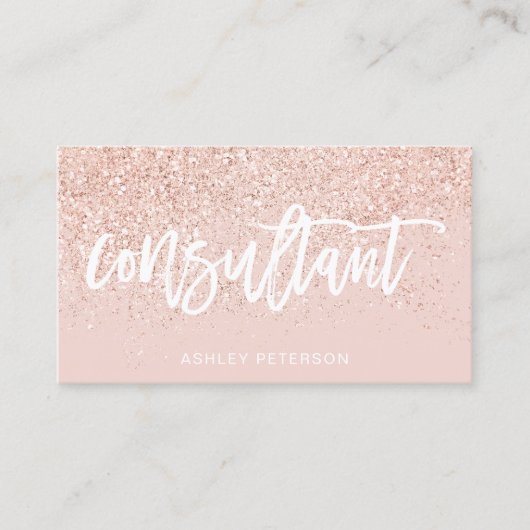 Consultant typografie roos gouden glitter blush ro visitekaartje (Voorkant)
