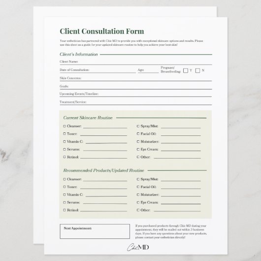 Consultatieblad van klant (Voorkant / Achterkant)