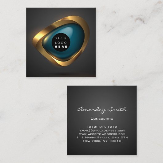 Consulting Gold Blauwgroen grijs Abstract Logo Mod Vierkante Visitekaartje (Voorkant / Achterkant)