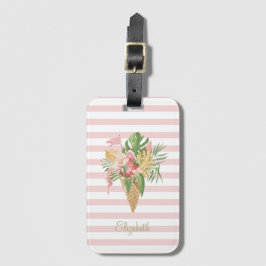 Consumptie-ijs, tropische bladeren, fruit, roze st bagagelabel
