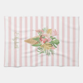 Consumptie-ijs, tropische bladeren, fruit, roze st theedoek (Horizontaal)