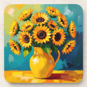 Contact houden | Gele Zonnebloemen Bier Onderzetter (Voorkant)