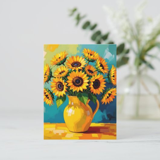 Contact houden | Gele Zonnebloemen Briefkaart (Staand voorkant)