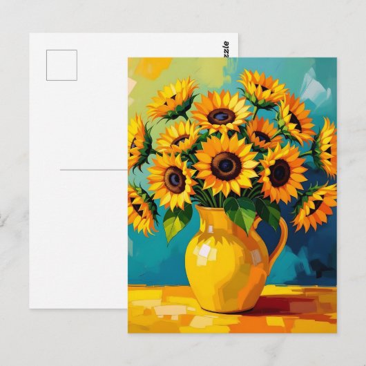 Contact houden | Gele Zonnebloemen Briefkaart (Voorkant / Achterkant)