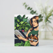 Contact houden | leesvrouw briefkaart (Staand voorkant)