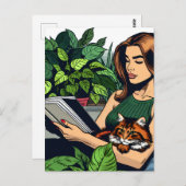 Contact houden | leesvrouw briefkaart (Voorkant / Achterkant)