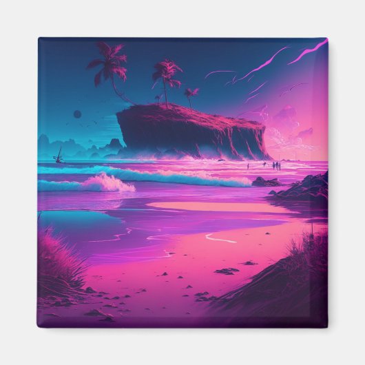 Contact houden | Roze oceaangolven Magneet (Voorkant)