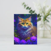 Contact houden | Schattigee Kitty Cat in Flowers Briefkaart (Staand voorkant)