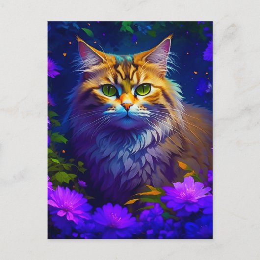 Contact houden | Schattigee Kitty Cat in Flowers Briefkaart (Voorkant)
