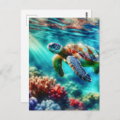 Contact houden | Zee schildpad zwemmen Briefkaart (Voorkant / Achterkant)