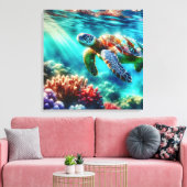 Contact houden | Zee schildpad zwemmen Canvas Afdruk (Insitu (Woonkamer))