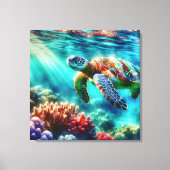 Contact houden | Zee schildpad zwemmen Canvas Afdruk (Voorkant)
