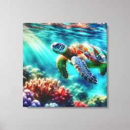 Contact houden | Zee schildpad zwemmen Canvas Afdruk