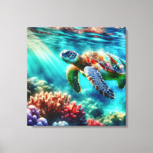 Contact houden   Zee schildpad zwemmen Canvas Afdruk