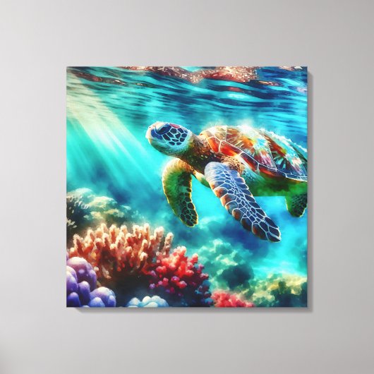 Contact houden | Zee schildpad zwemmen Canvas Afdruk (Voorkant)