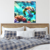 Contact houden | Zee schildpad zwemmen Canvas Afdruk (Insitu (Slaapkamer))