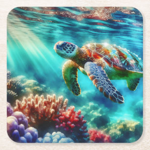 Contact houden   Zee schildpad zwemmen Kartonnen Onderzetters