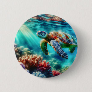 Contact houden   Zee schildpad zwemmen Ronde Button 5,7 Cm