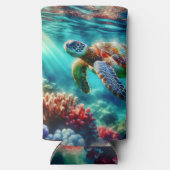 Contact houden | Zee schildpad zwemmen Seltzer Blikjeskoeler (Achterkant)