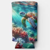 Contact houden | Zee schildpad zwemmen Seltzer Blikjeskoeler (Voorkant)